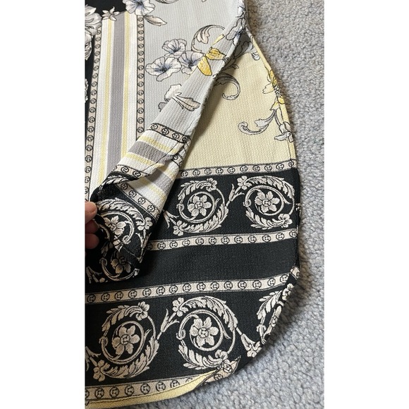 Fig And Flower Floral Tunic Blouse M Black Gray Crepe Boho Cottagecore Career - Picture 8 of 15